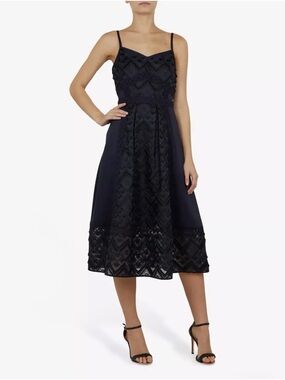 Ted Baker Navy Lace-Panel Midi Dress